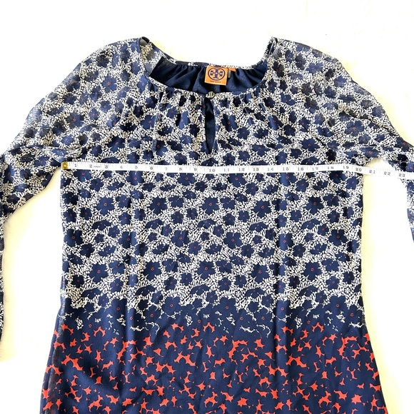 Tory Burch Womens Silk Blouse Blue Floral Long Sleeve Button Cuff Keyhole Neck - Picture 9 of 12